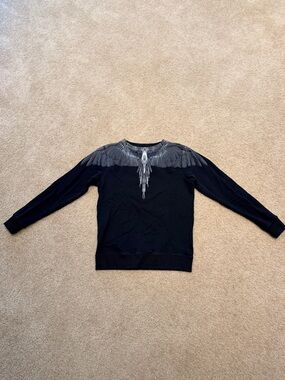 Marcelo Burlon County of Milan Black Crewneck Sweater with Gray Wing Print